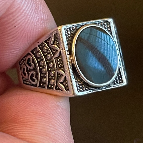 Vintage black obsidian gemstone S925 silver ring size 8 - Picture 6 of 9